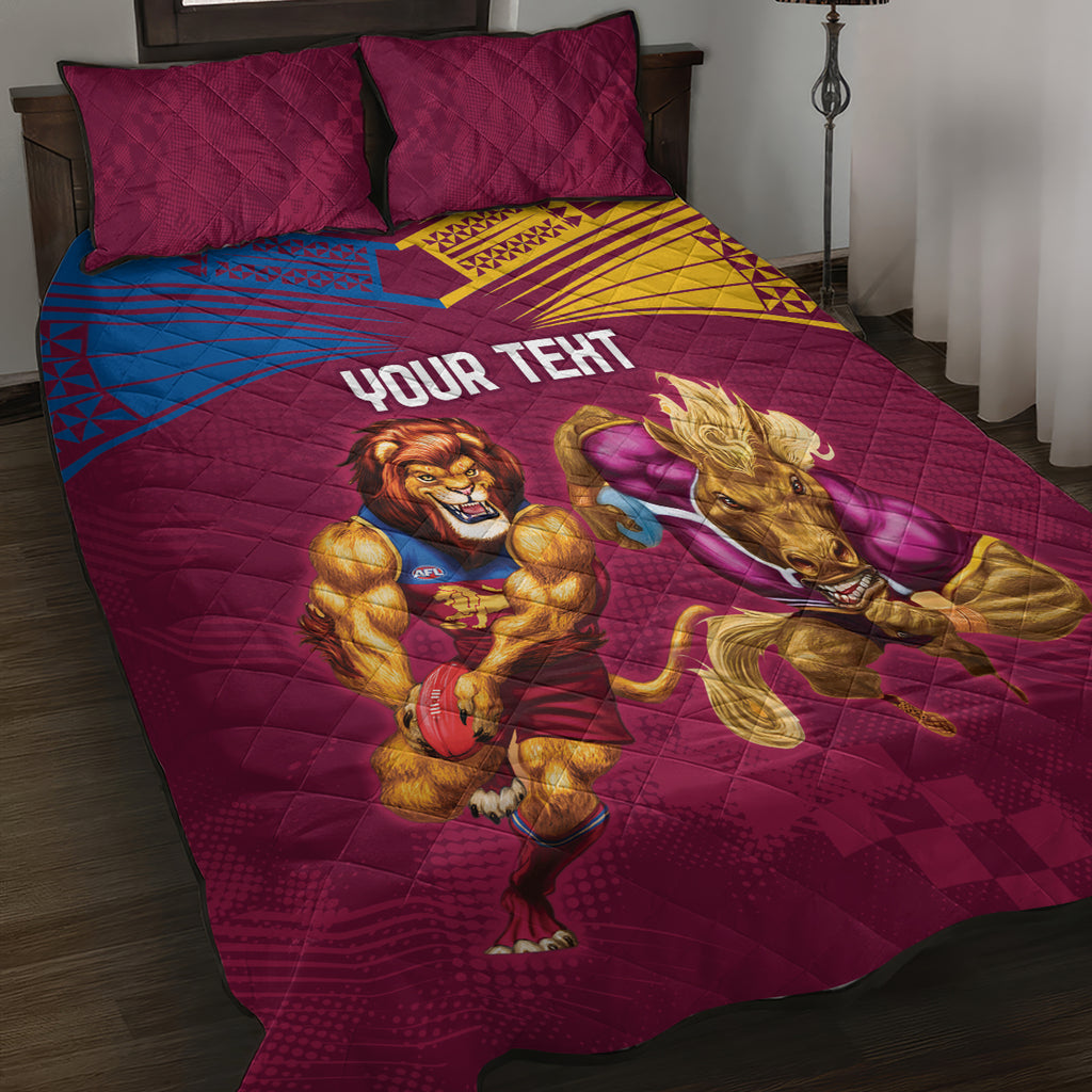 Custom Brisbane Broncos and Lions Quilt Bed Set Together Sporty Style