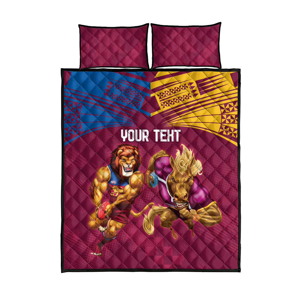 Custom Brisbane Broncos and Lions Quilt Bed Set Together Sporty Style