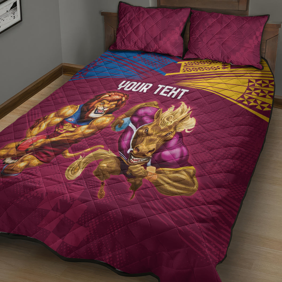 Custom Brisbane Broncos and Lions Quilt Bed Set Together Sporty Style