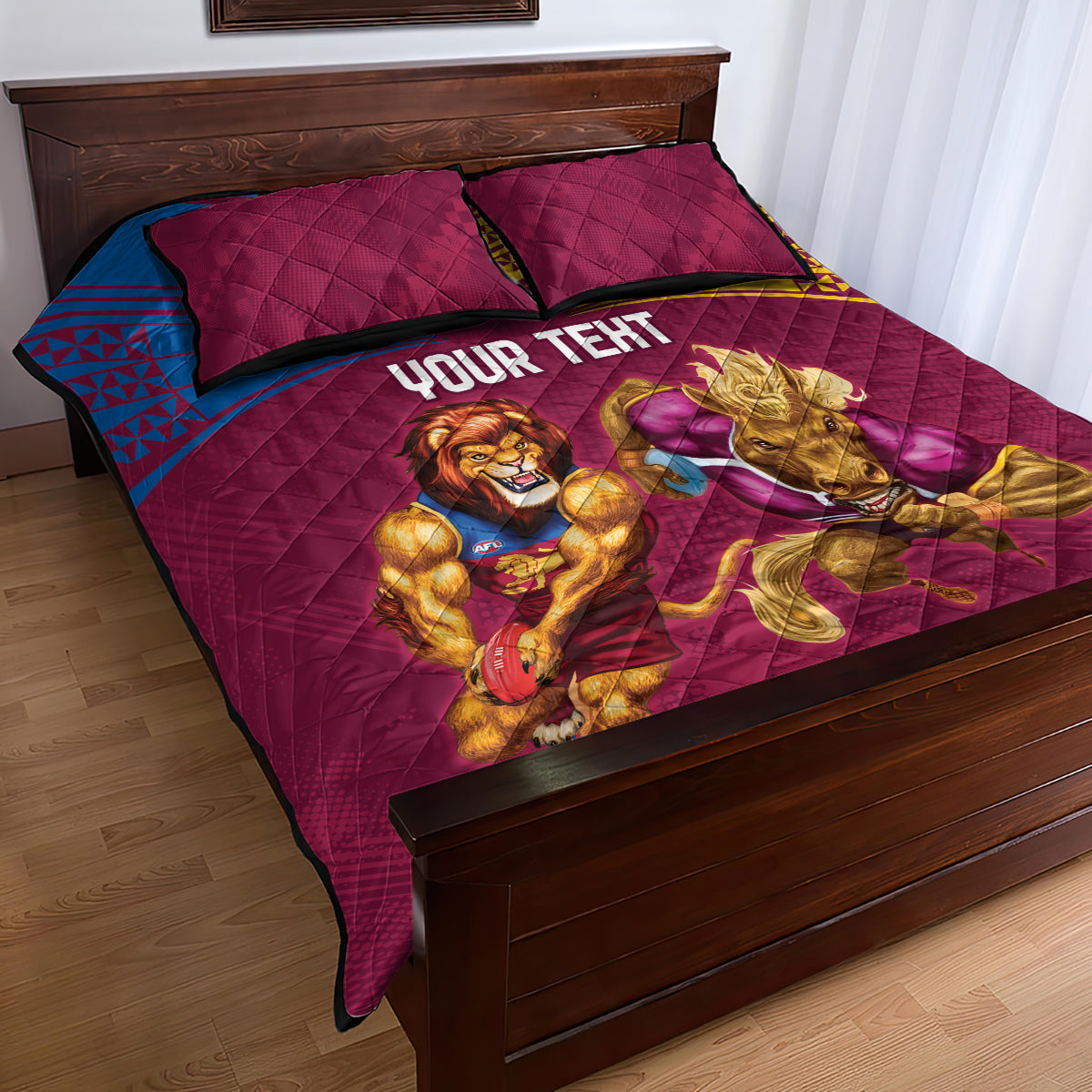 Custom Brisbane Broncos and Lions Quilt Bed Set Together Sporty Style