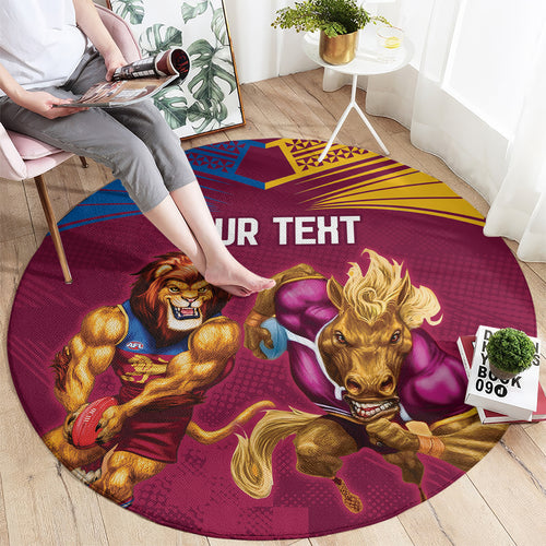 Custom Brisbane Broncos and Lions Round Carpet Together Sporty Style
