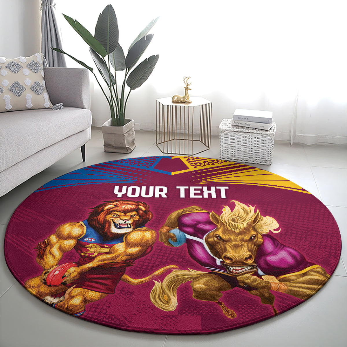 Custom Brisbane Broncos and Lions Round Carpet Together Sporty Style