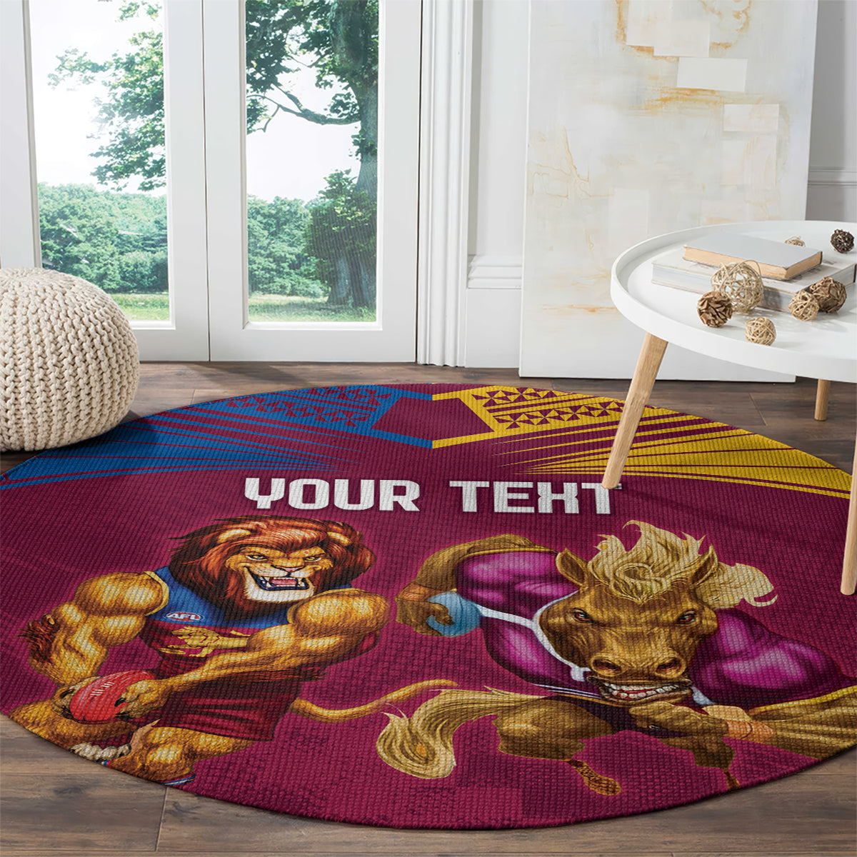 Custom Brisbane Broncos and Lions Round Carpet Together Sporty Style