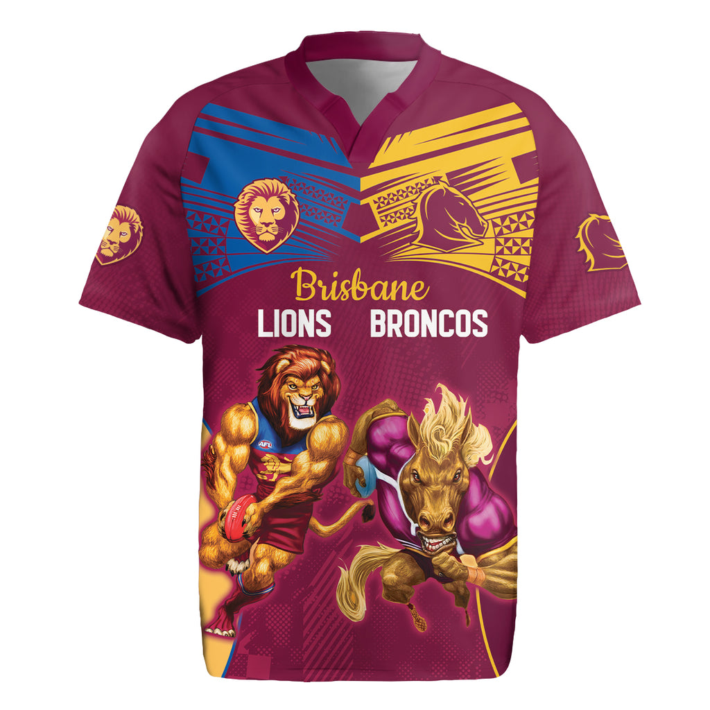 Custom Brisbane Broncos and Lions Rugby Jersey Together Sporty Style