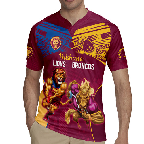 Custom Brisbane Broncos and Lions Rugby Jersey Together Sporty Style