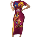 Custom Brisbane Broncos and Lions Short Sleeve Bodycon Dress Together Sporty Style