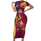 Custom Brisbane Broncos and Lions Short Sleeve Bodycon Dress Together Sporty Style