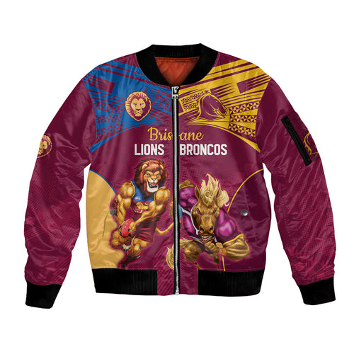 Custom Brisbane Broncos and Lions Sleeve Zip Bomber Jacket Together Sporty Style
