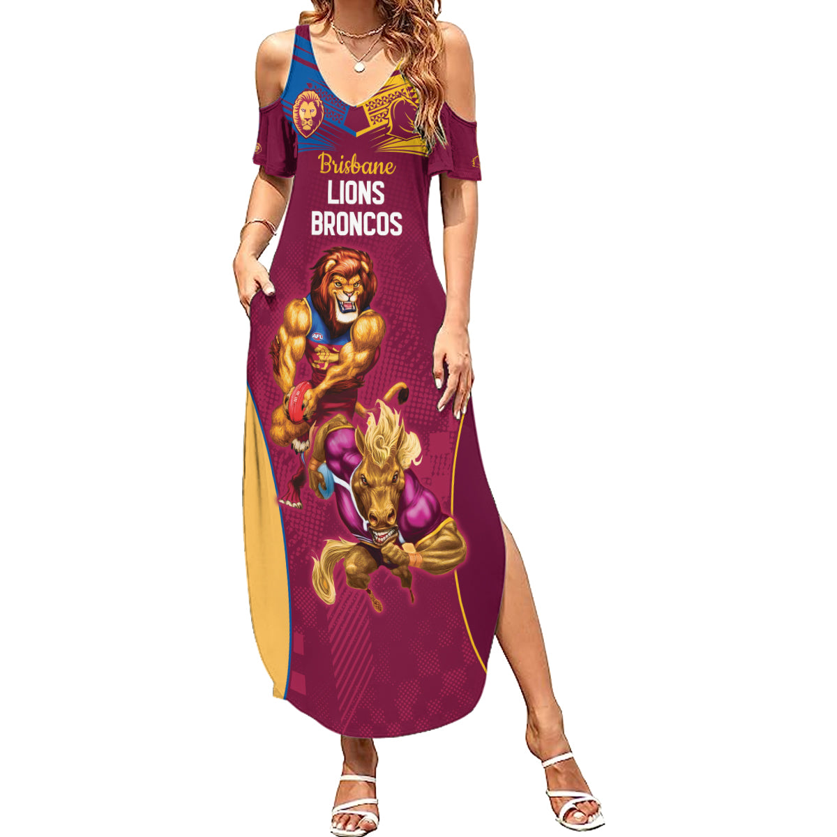 Custom Brisbane Broncos and Lions Summer Maxi Dress Together Sporty Style