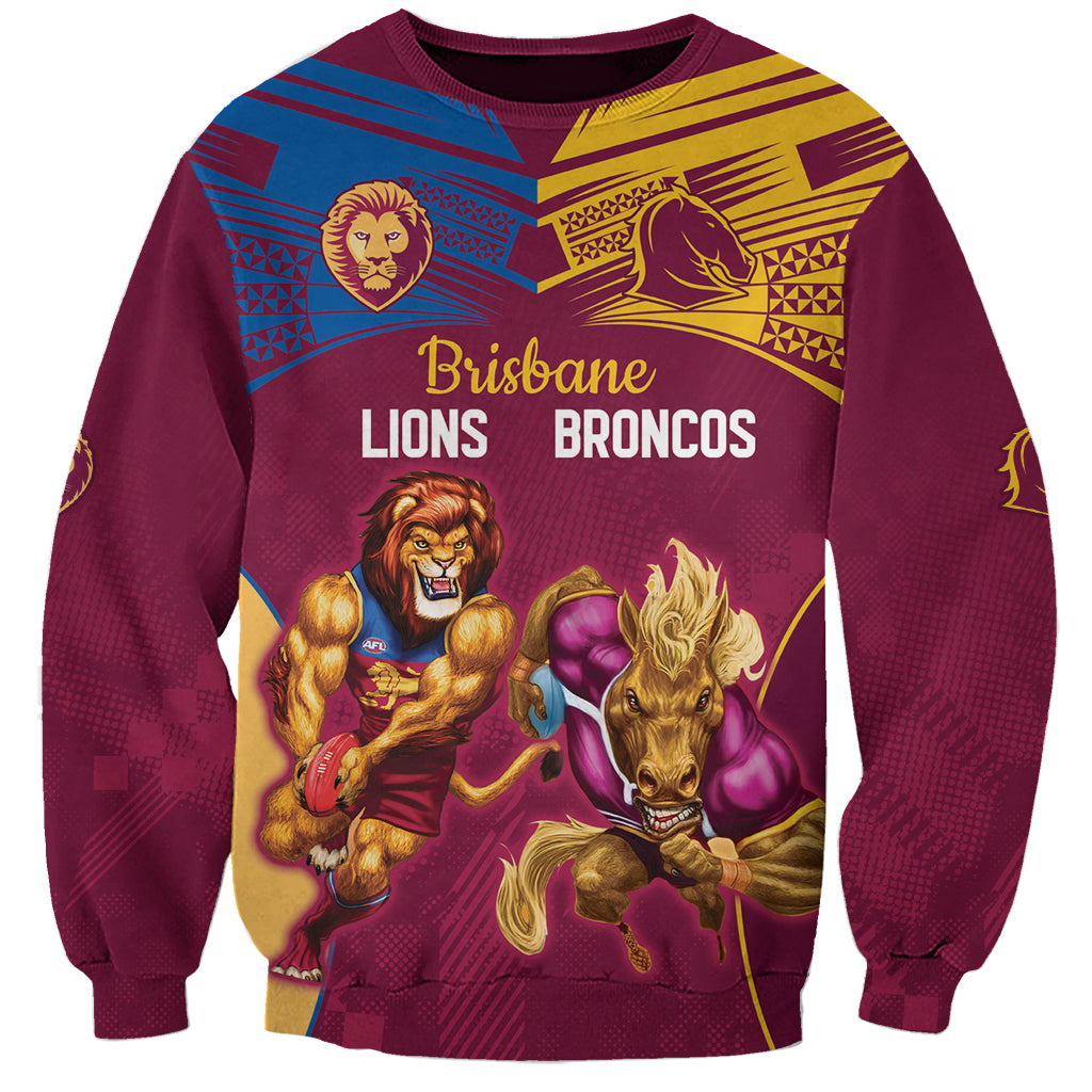 Custom Brisbane Broncos and Lions Sweatshirt Together Sporty Style