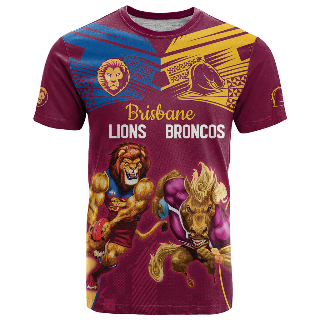 Custom Brisbane Broncos and Lions T Shirt Together Sporty Style