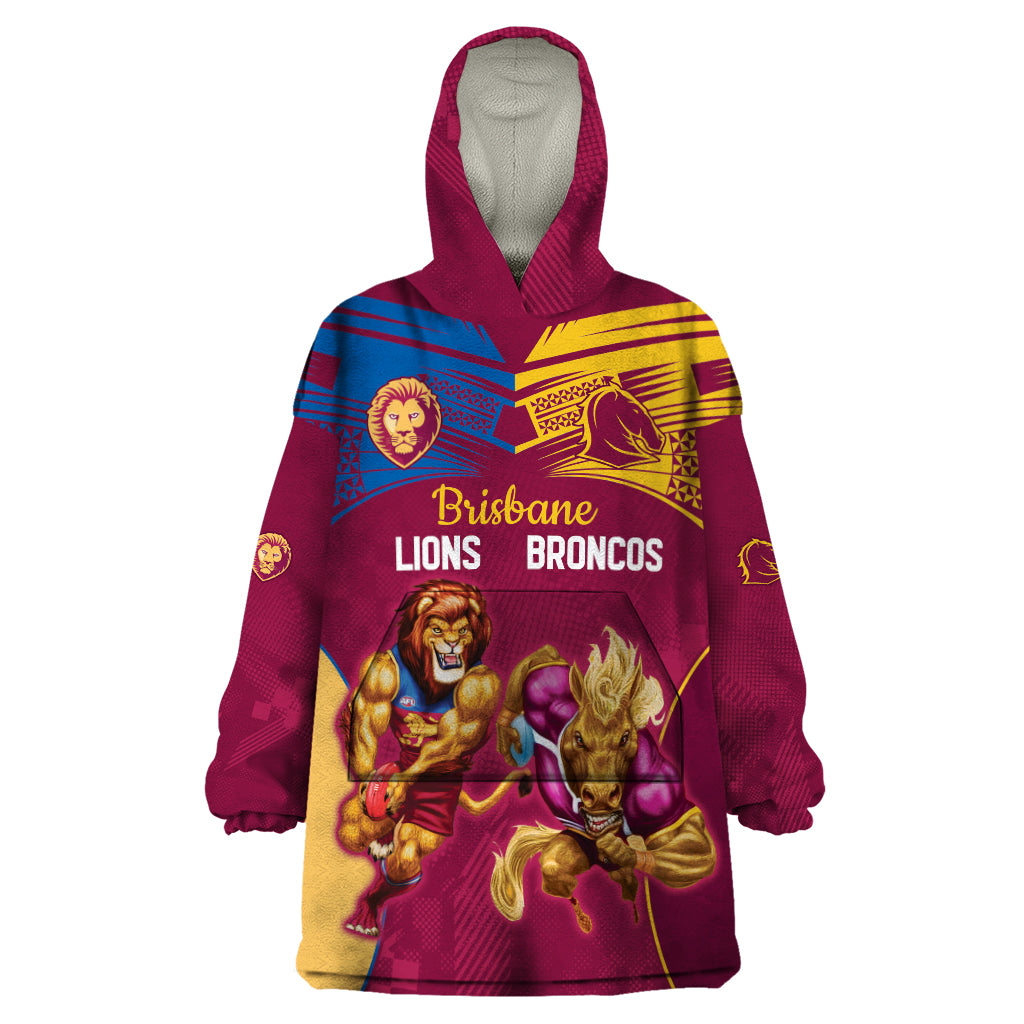 Custom Brisbane Broncos and Lions Wearable Blanket Hoodie Together Sporty Style