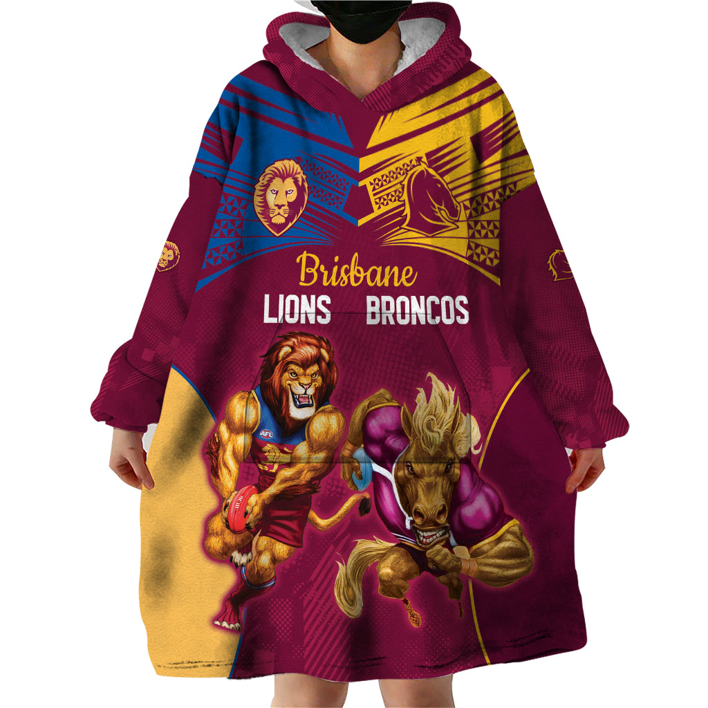Custom Brisbane Broncos and Lions Wearable Blanket Hoodie Together Sporty Style