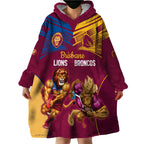 Custom Brisbane Broncos and Lions Wearable Blanket Hoodie Together Sporty Style