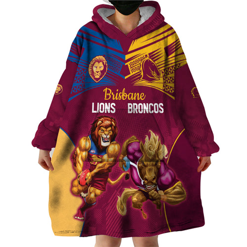 Custom Brisbane Broncos and Lions Wearable Blanket Hoodie Together Sporty Style