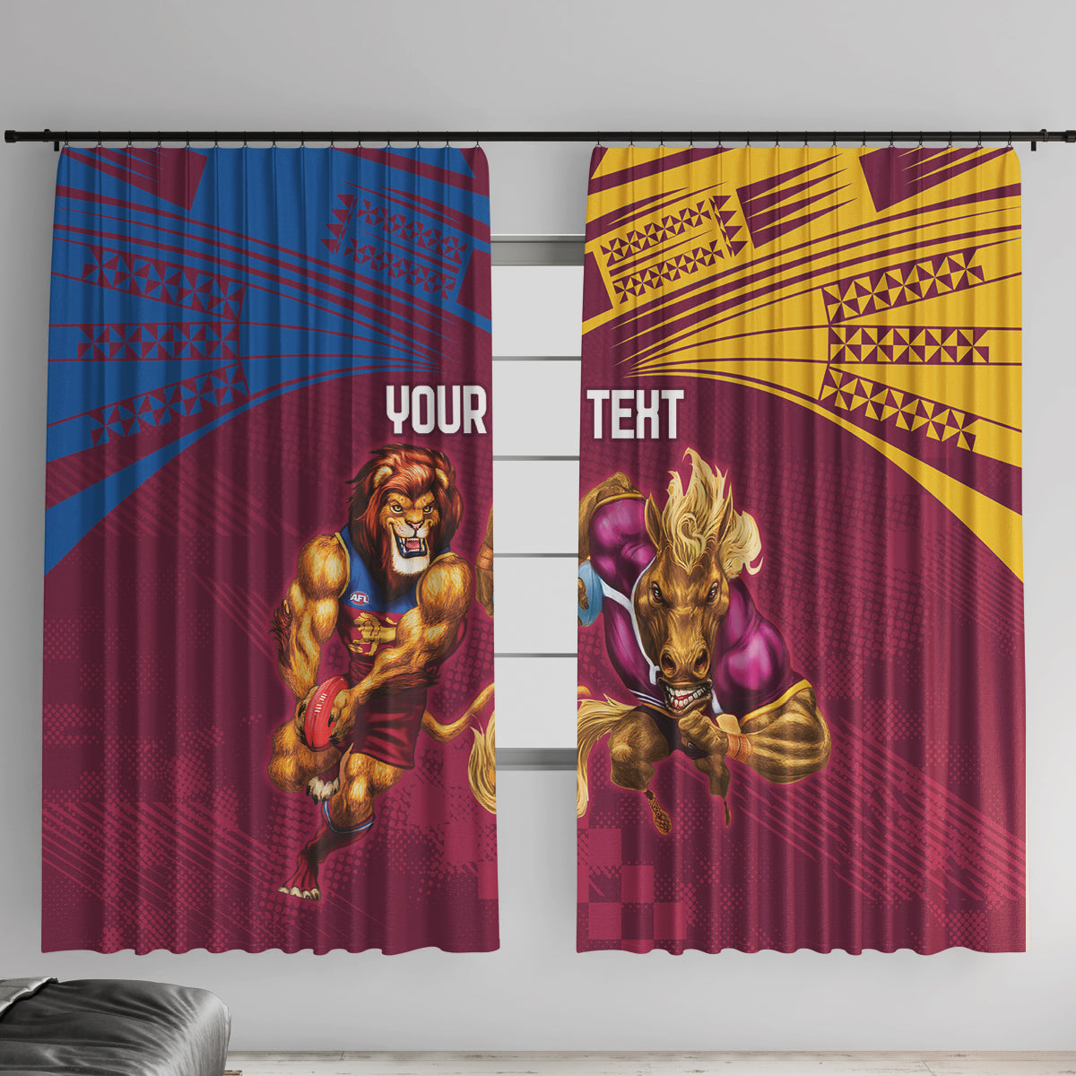 Custom Brisbane Broncos and Lions Window Curtain Together Sporty Style