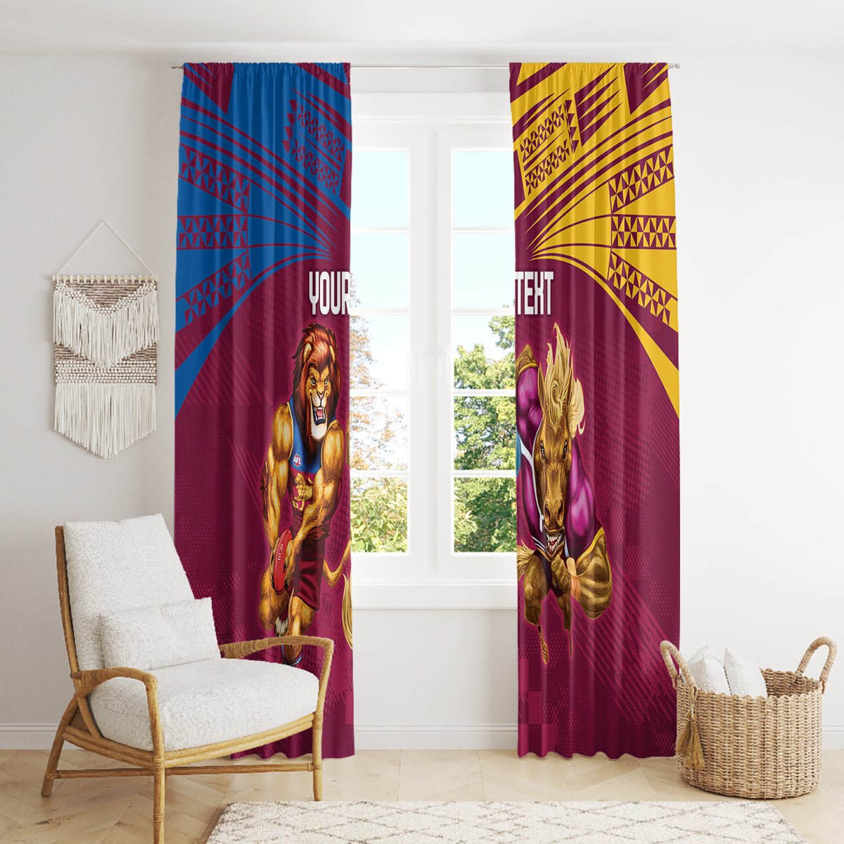 Custom Brisbane Broncos and Lions Window Curtain Together Sporty Style