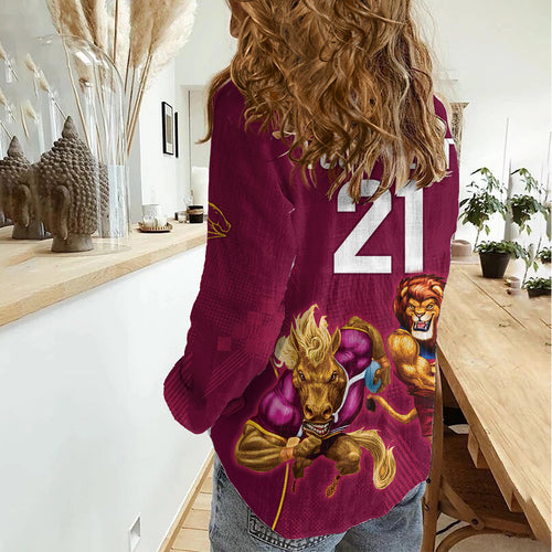 Custom Brisbane Broncos and Lions Women Casual Shirt Together Sporty Style