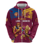Custom Brisbane Broncos and Lions Zip Hoodie Together Sporty Style