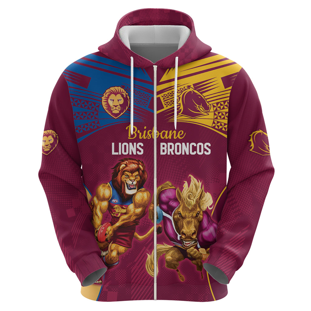 Custom Brisbane Broncos and Lions Zip Hoodie Together Sporty Style