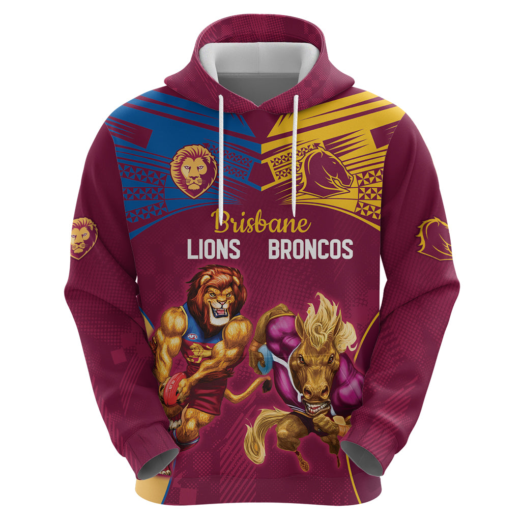 Custom Brisbane Broncos and Lions Zip Hoodie Together Sporty Style