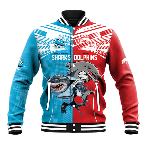 Custom Dolphins and Shark Baseball Jacket Together Sporty Style