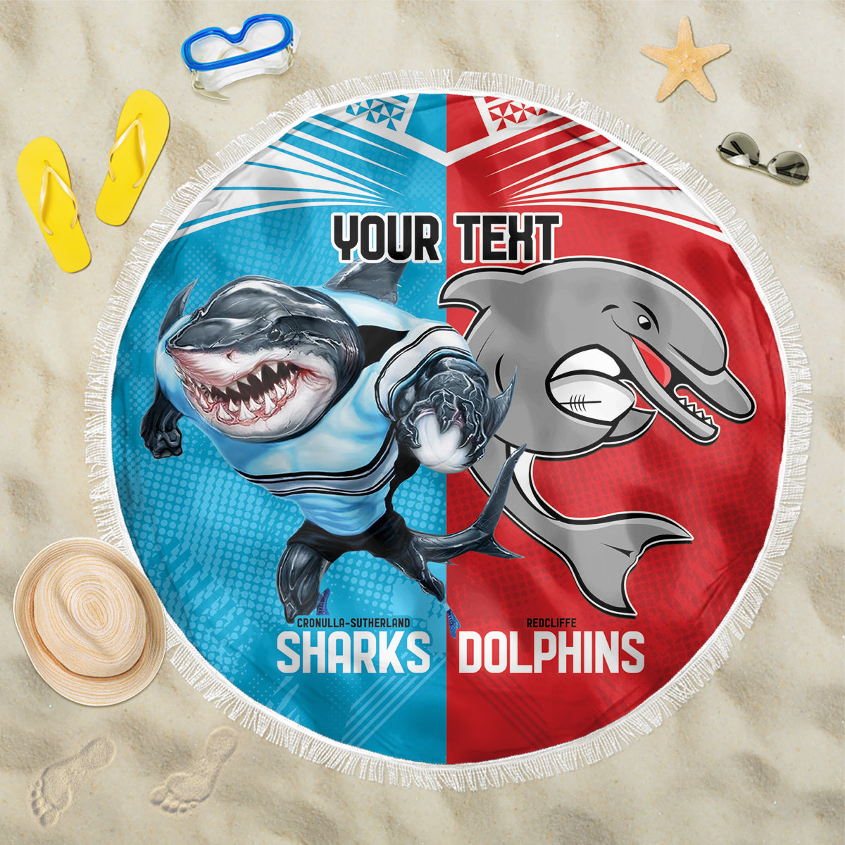 Custom Dolphins and Shark Beach Blanket Together Sporty Style
