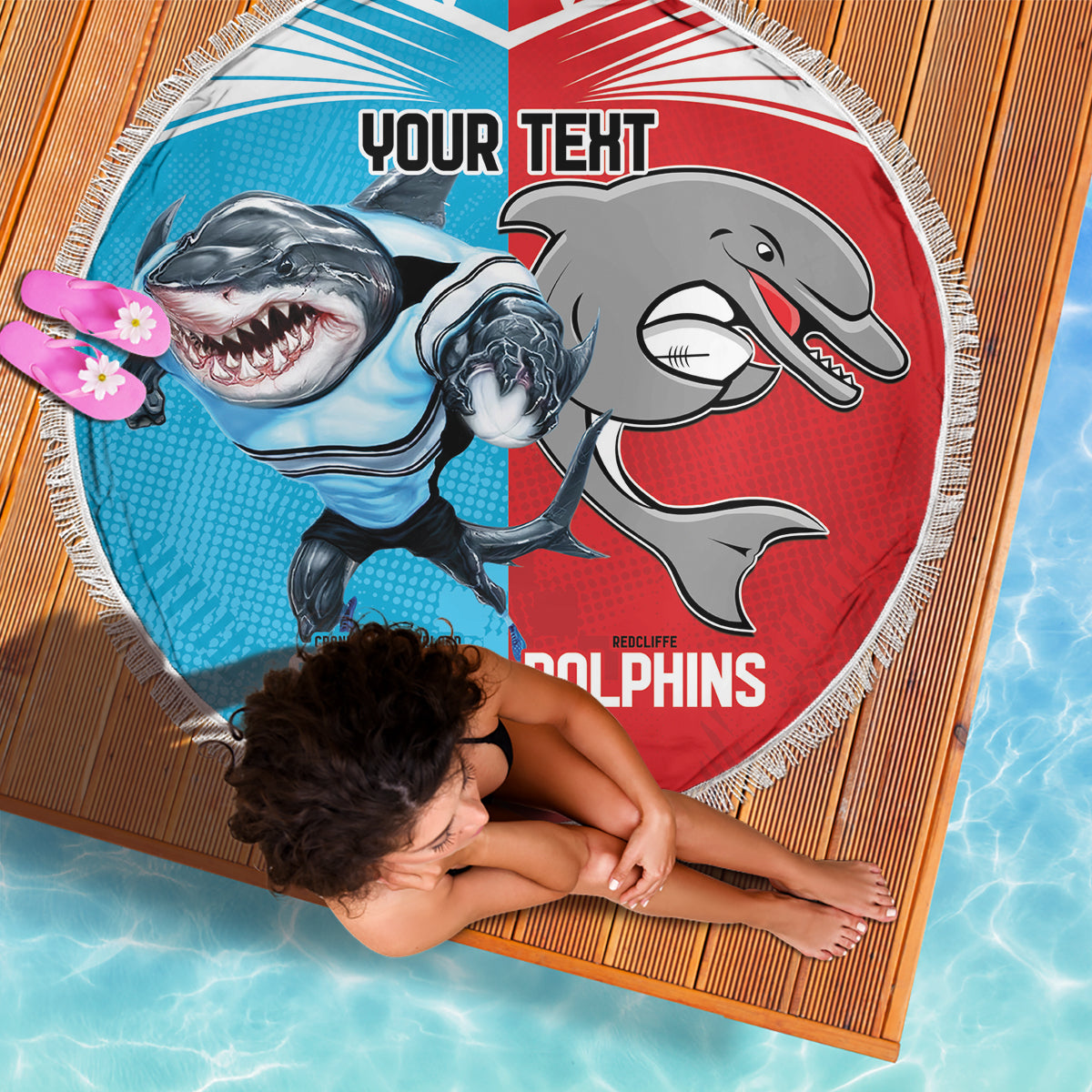 Custom Dolphins and Shark Beach Blanket Together Sporty Style