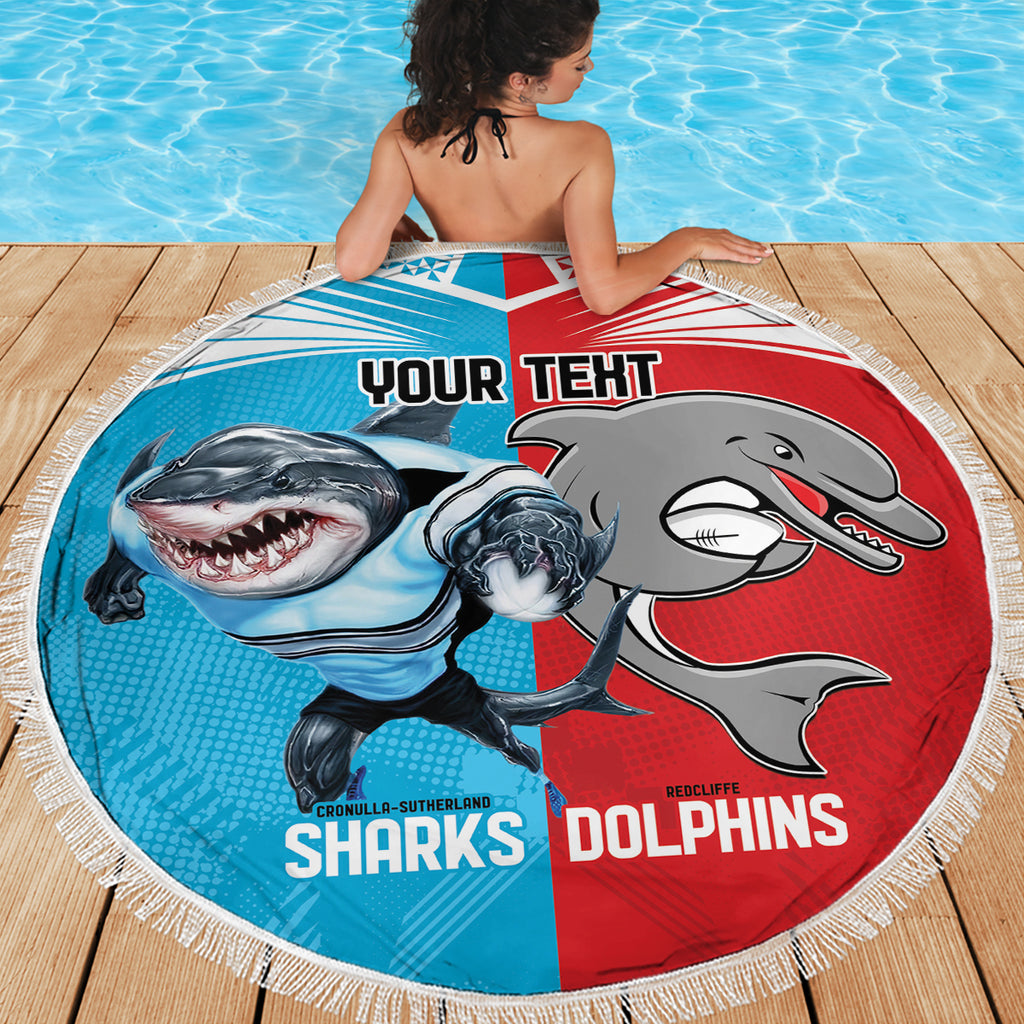 Custom Dolphins and Shark Beach Blanket Together Sporty Style