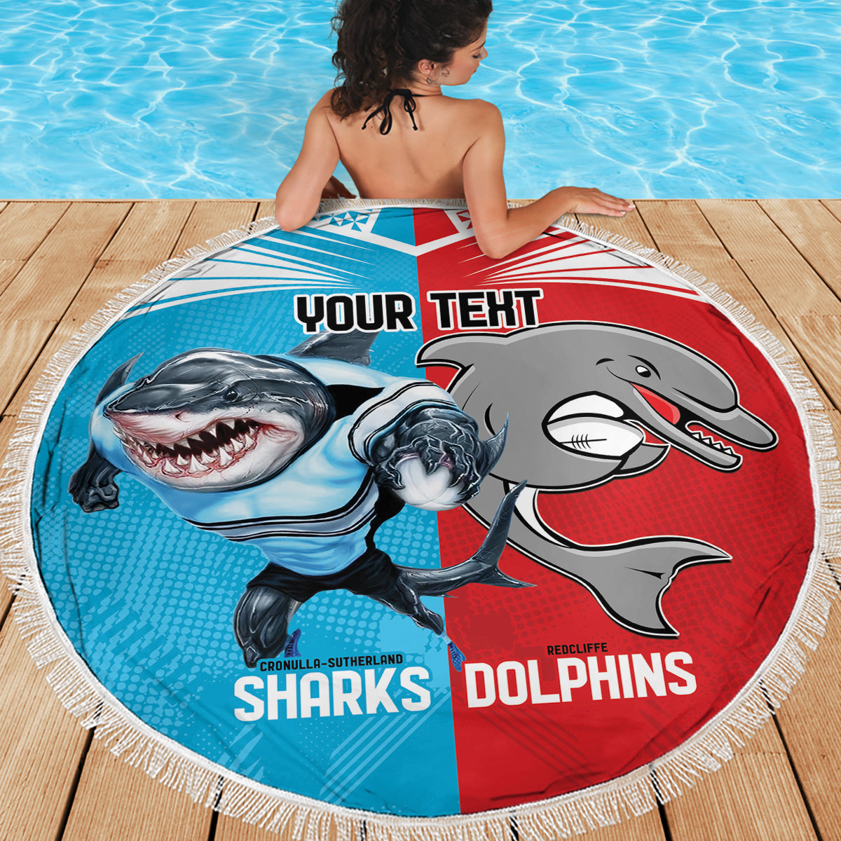 Custom Dolphins and Shark Beach Blanket Together Sporty Style