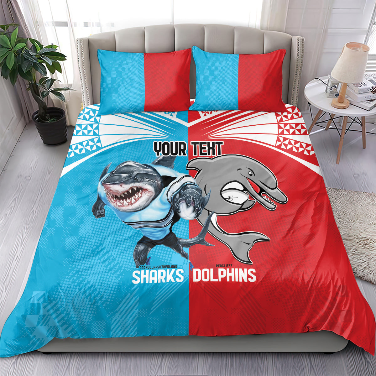 Custom Dolphins and Shark Bedding Set Together Sporty Style
