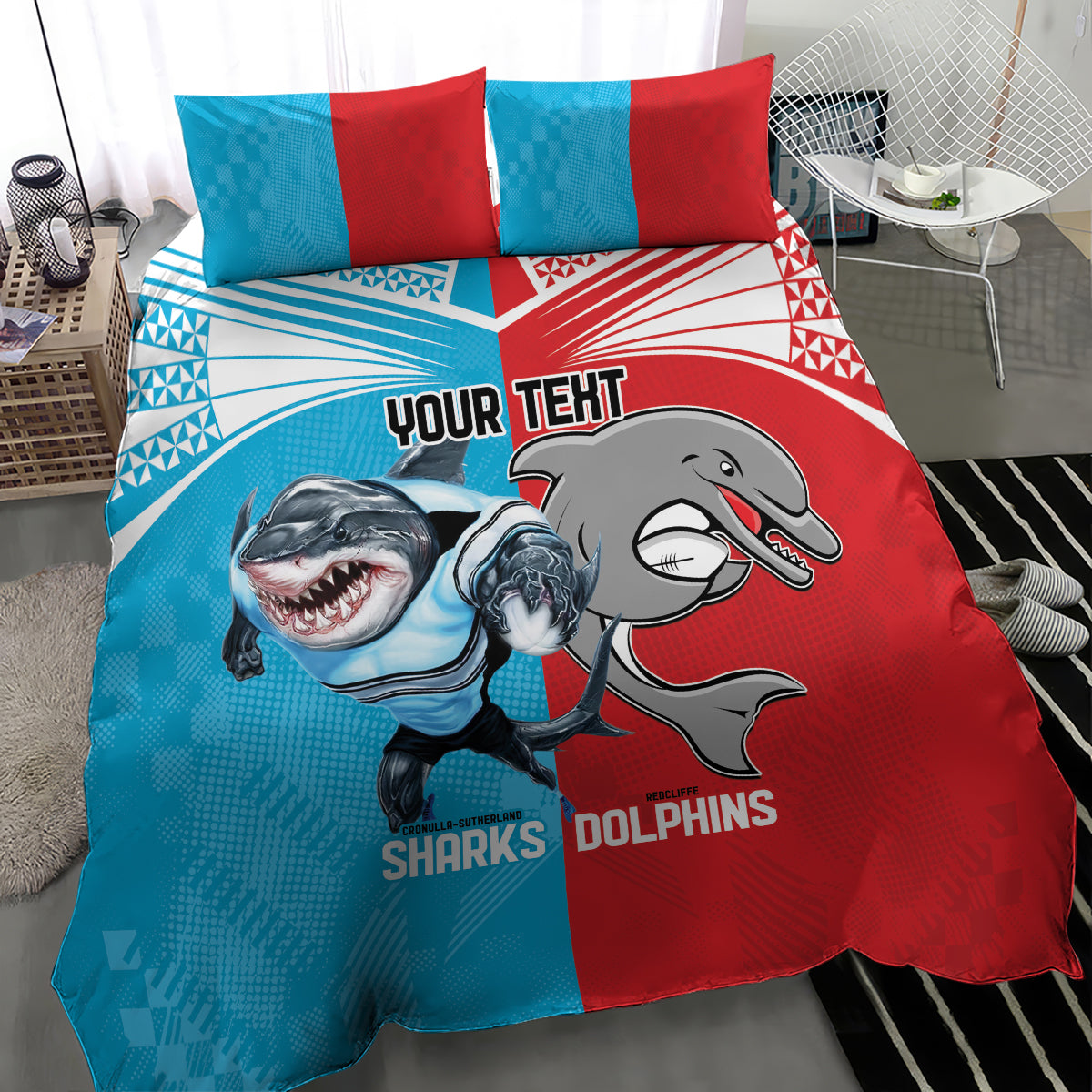 Custom Dolphins and Shark Bedding Set Together Sporty Style