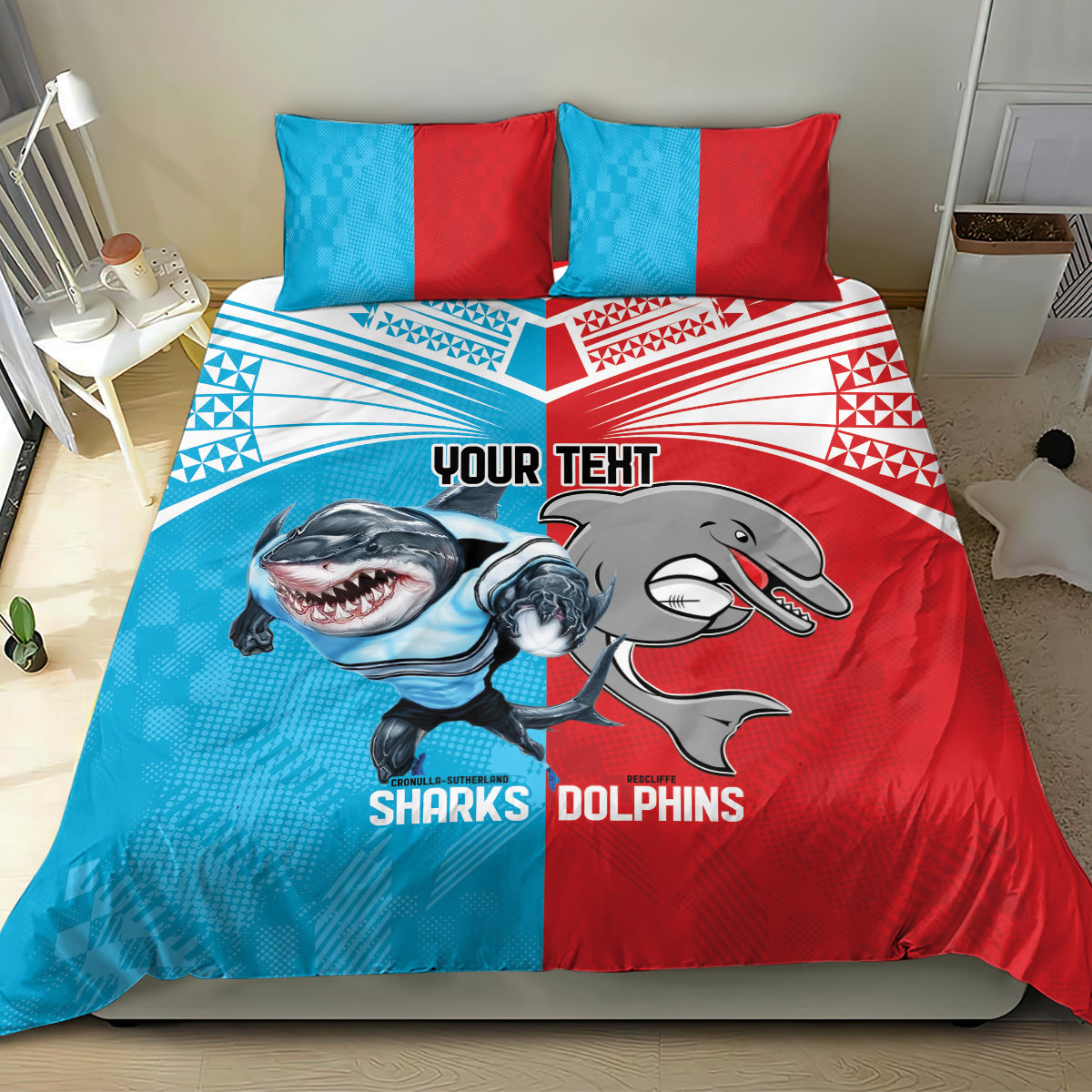 Custom Dolphins and Shark Bedding Set Together Sporty Style