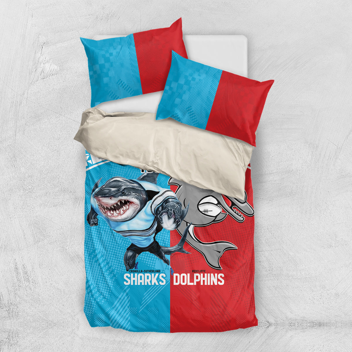 Custom Dolphins and Shark Bedding Set Together Sporty Style