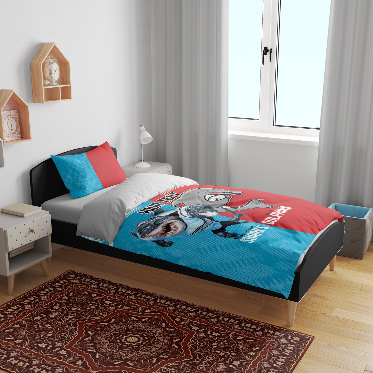 Custom Dolphins and Shark Bedding Set Together Sporty Style