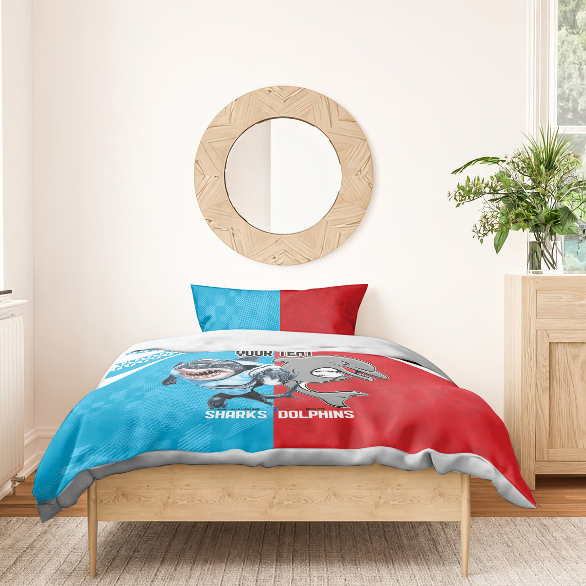 Custom Dolphins and Shark Bedding Set Together Sporty Style
