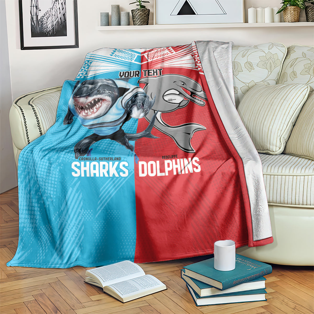Custom Dolphins and Shark Blanket Together Sporty Style