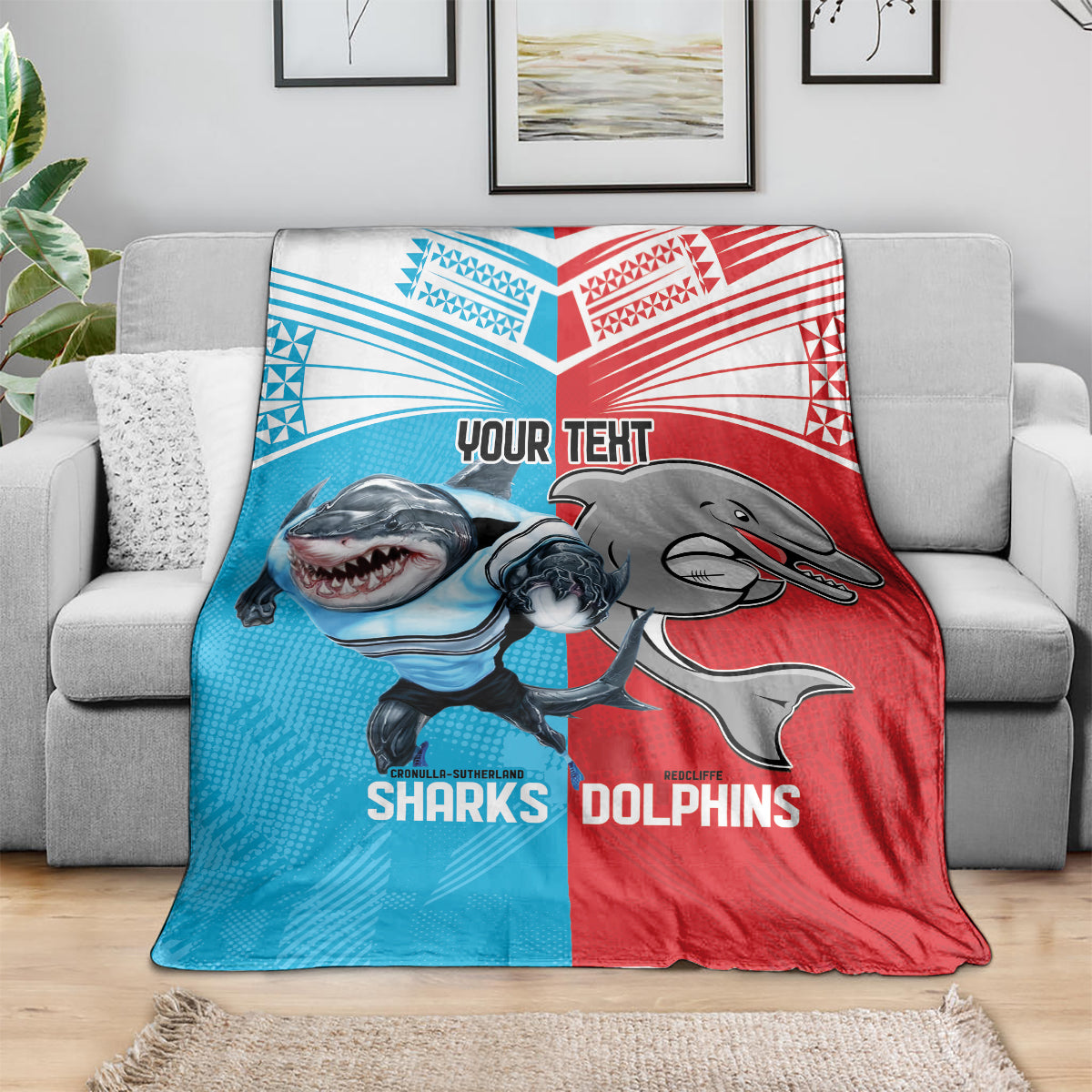 Custom Dolphins and Shark Blanket Together Sporty Style