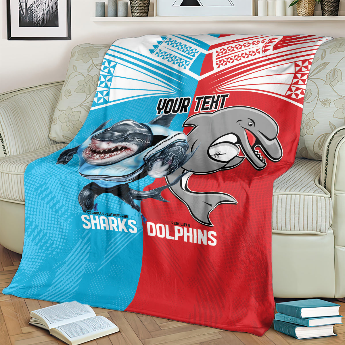 Custom Dolphins and Shark Blanket Together Sporty Style