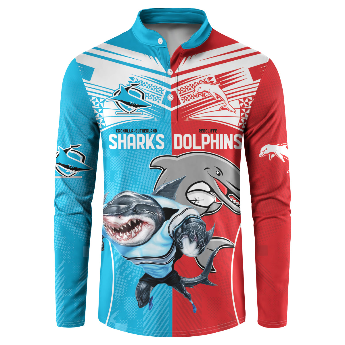 Custom Dolphins and Shark Button Sweatshirt Together Sporty Style