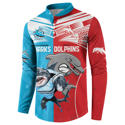 Custom Dolphins and Shark Button Sweatshirt Together Sporty Style