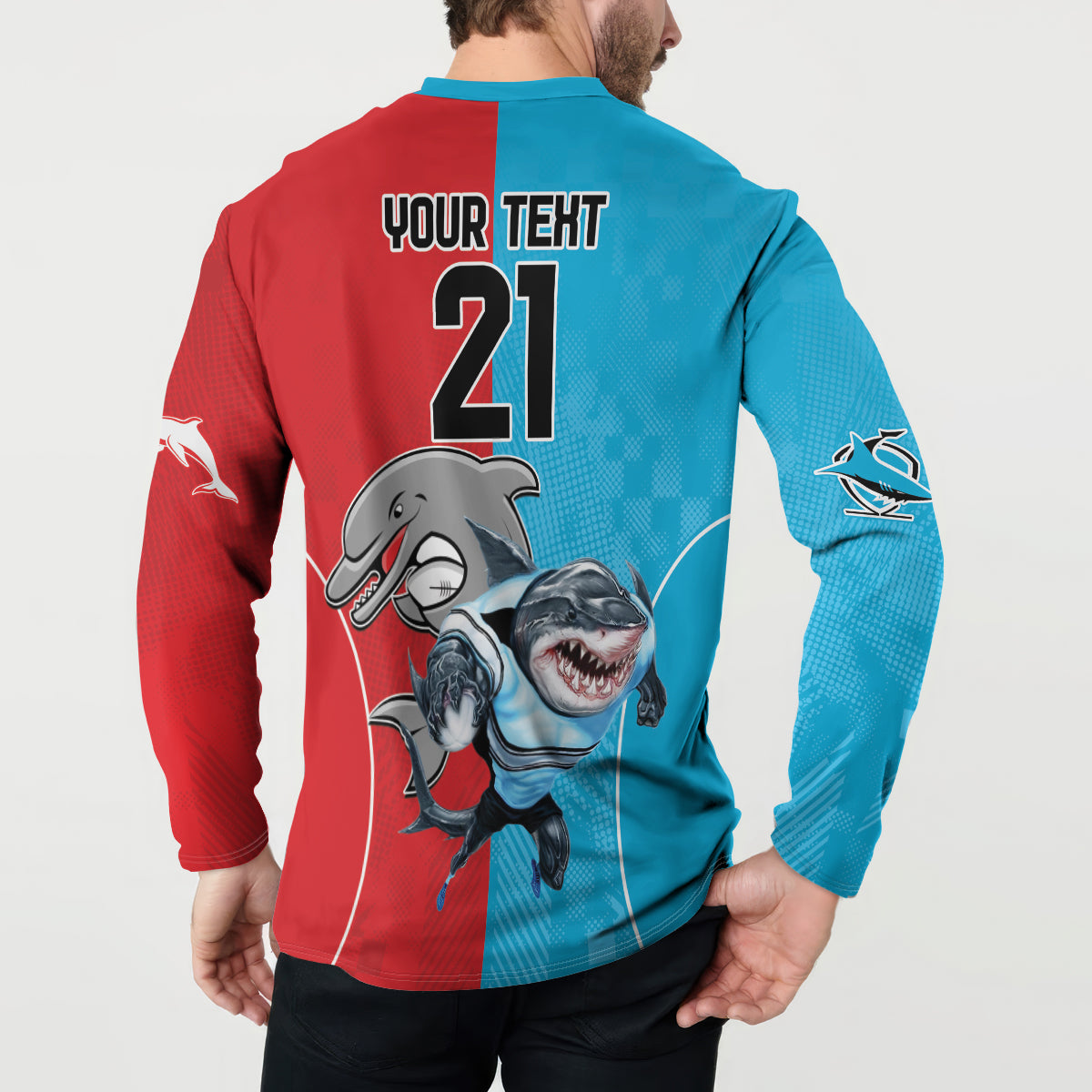 Custom Dolphins and Shark Button Sweatshirt Together Sporty Style