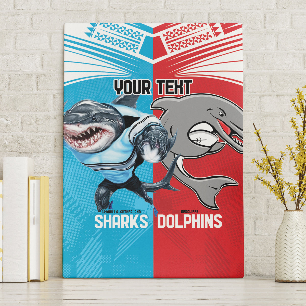 Custom Dolphins and Shark Canvas Wall Art Together Sporty Style