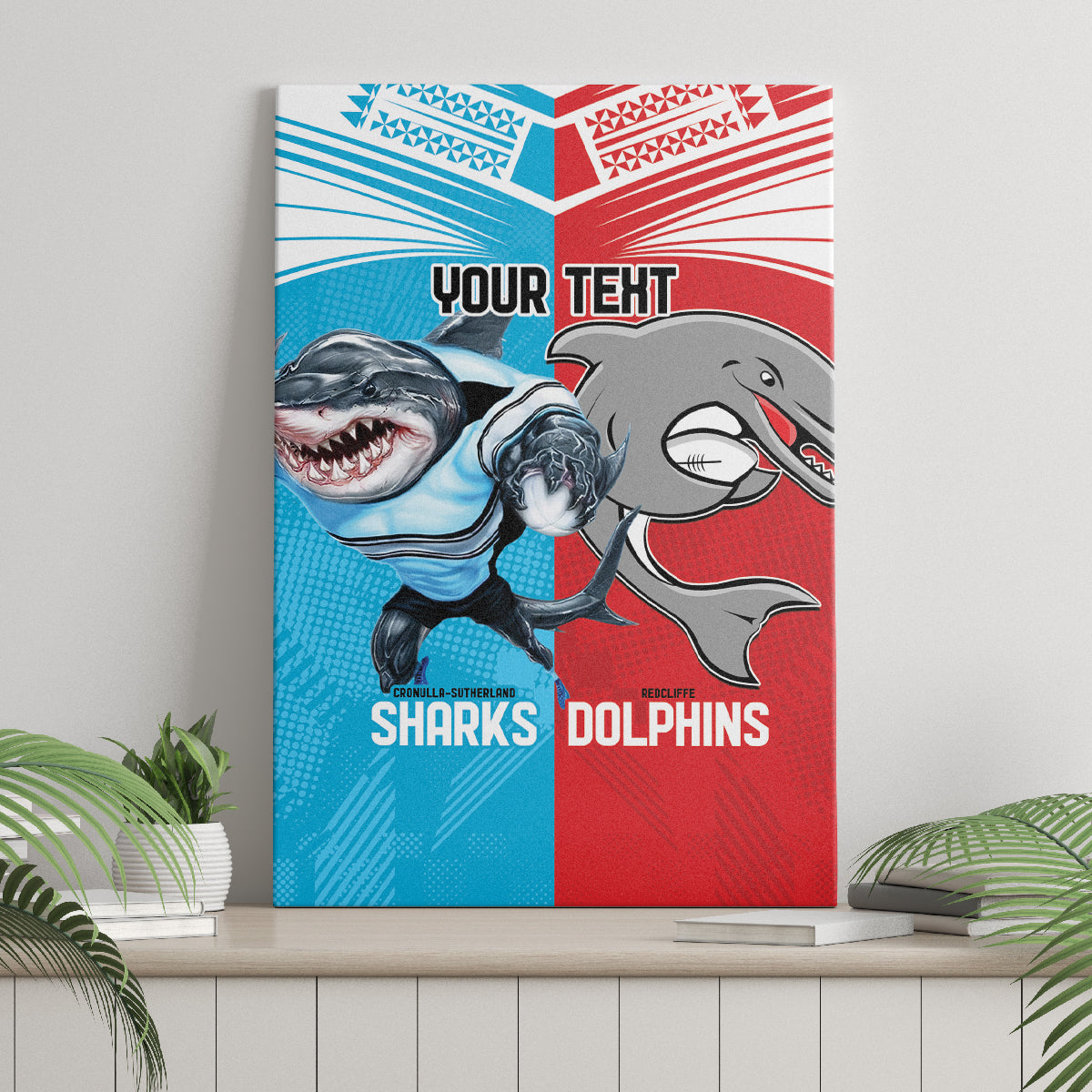 Custom Dolphins and Shark Canvas Wall Art Together Sporty Style