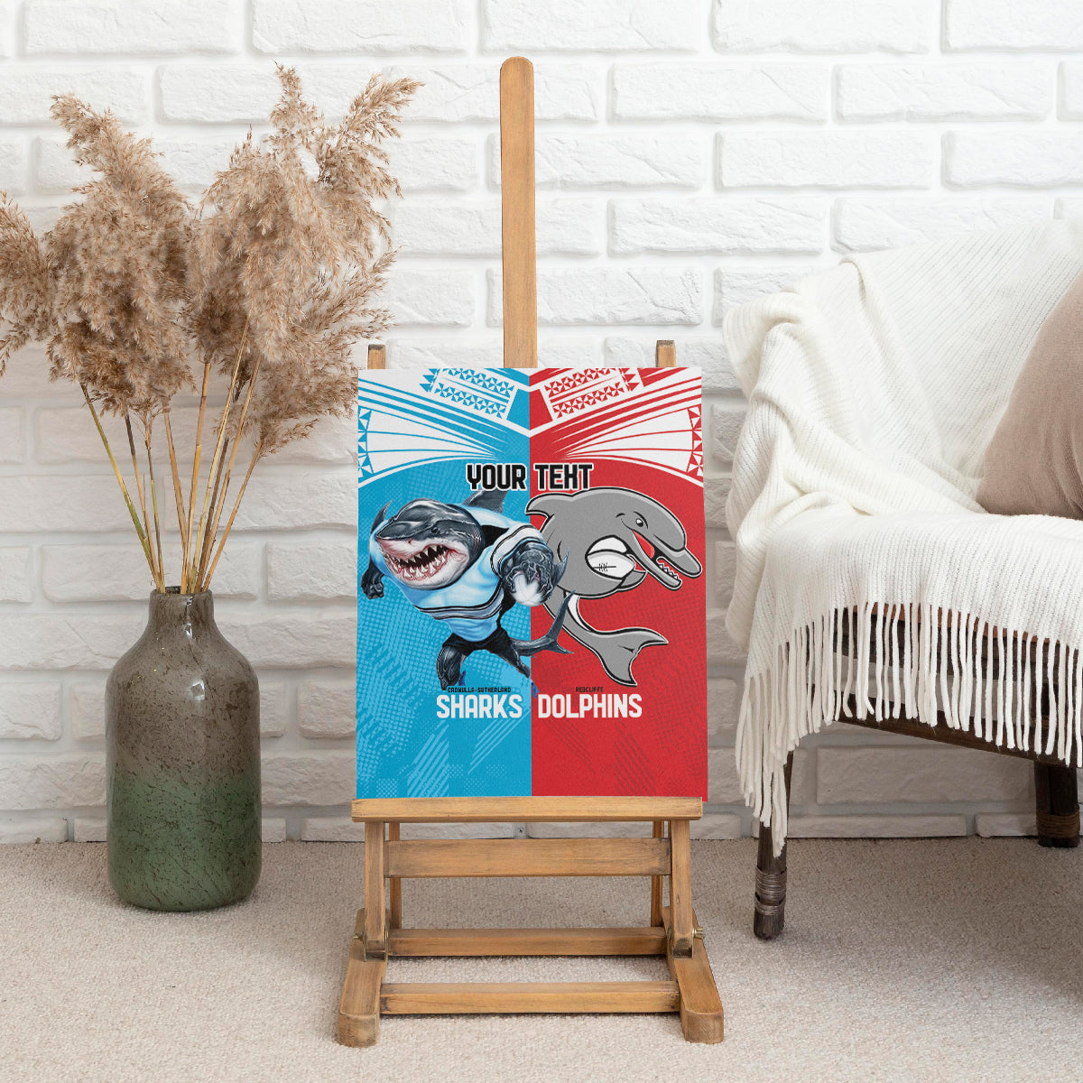 Custom Dolphins and Shark Canvas Wall Art Together Sporty Style