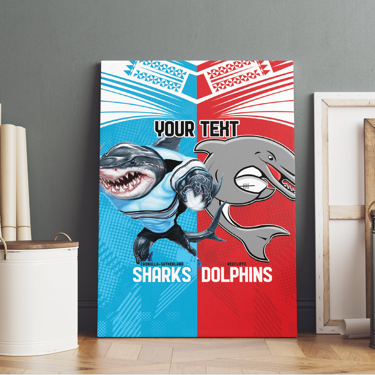 Custom Dolphins and Shark Canvas Wall Art Together Sporty Style