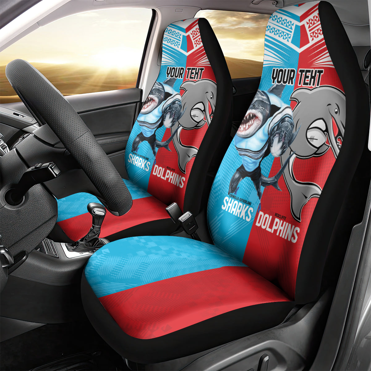 Custom Dolphins and Shark Car Seat Cover Together Sporty Style