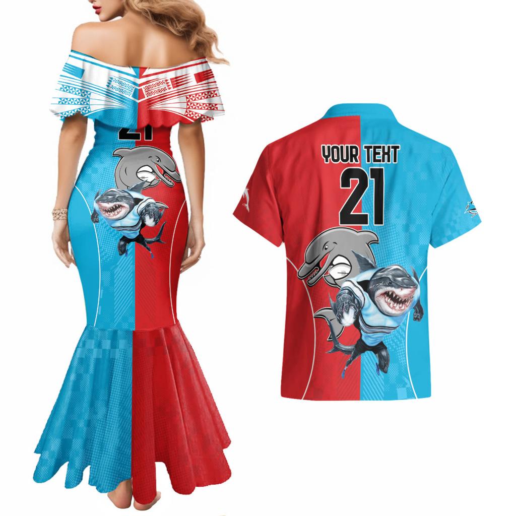 Custom Dolphins and Shark Couples Matching Mermaid Dress and Hawaiian Shirt Together Sporty Style