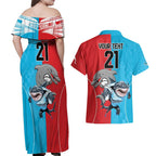 Custom Dolphins and Shark Couples Matching Off Shoulder Maxi Dress and Hawaiian Shirt Together Sporty Style