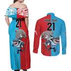 Custom Dolphins and Shark Couples Matching Off Shoulder Maxi Dress and Long Sleeve Button Shirt Together Sporty Style